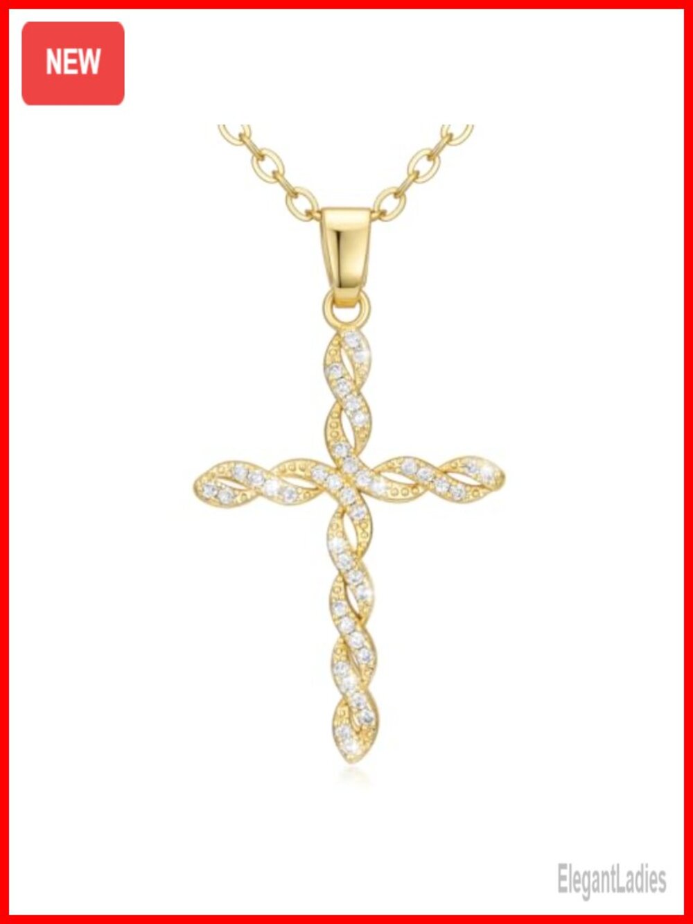 14K Gold Plated Twisted Cross Infinity Pendant Necklace for Women Religious